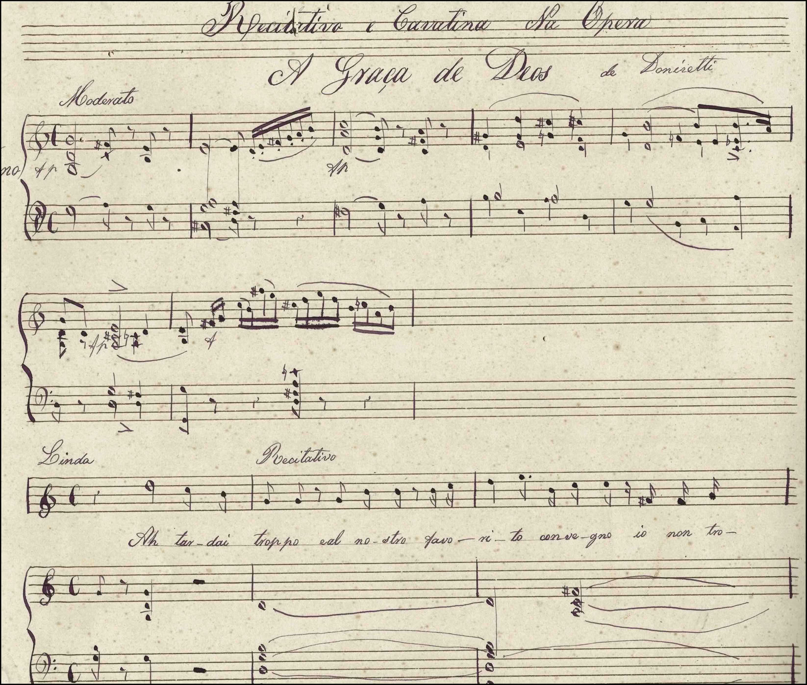 Donizetti. A Graça de Deus. Cavatina copiada em São Paulo. Arquivo A.A.Bispo. Copyright